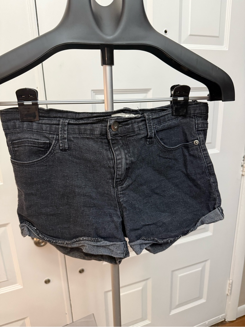 2.1 Denim Black Rolled-Hem Jean Shorts
